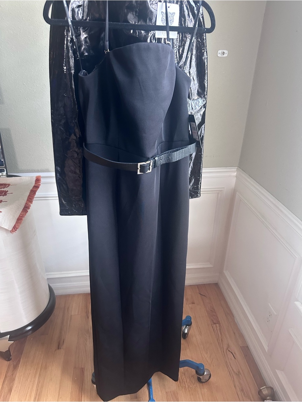 BCBG Black Strapless Maxi Dress with Belted Waist